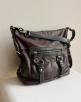 Chocolate Brown + Black Zipped Utility Leather Crossbody