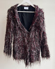 Maroon Silk Textured Fringe Blazer