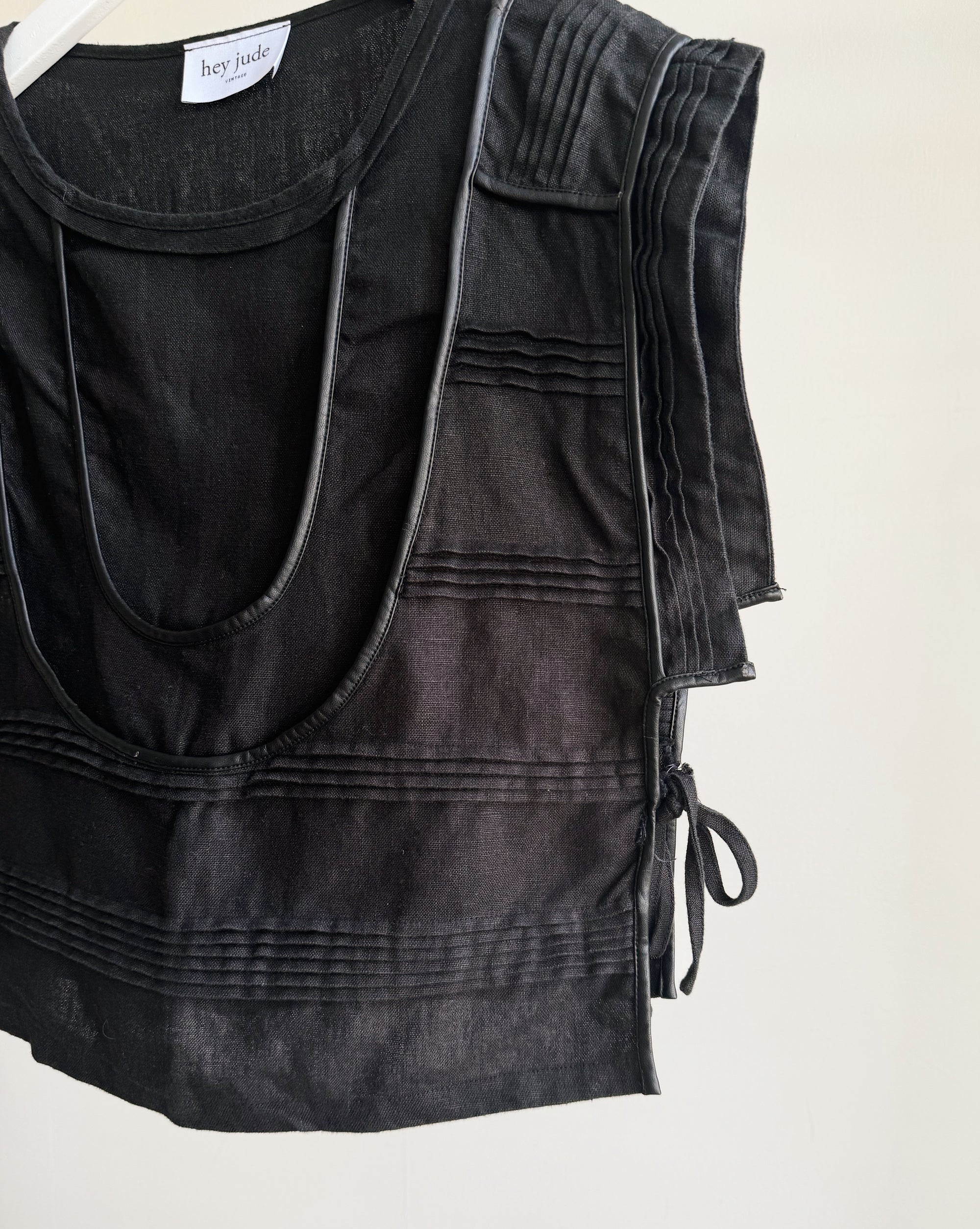 Black Linen Tie Vest