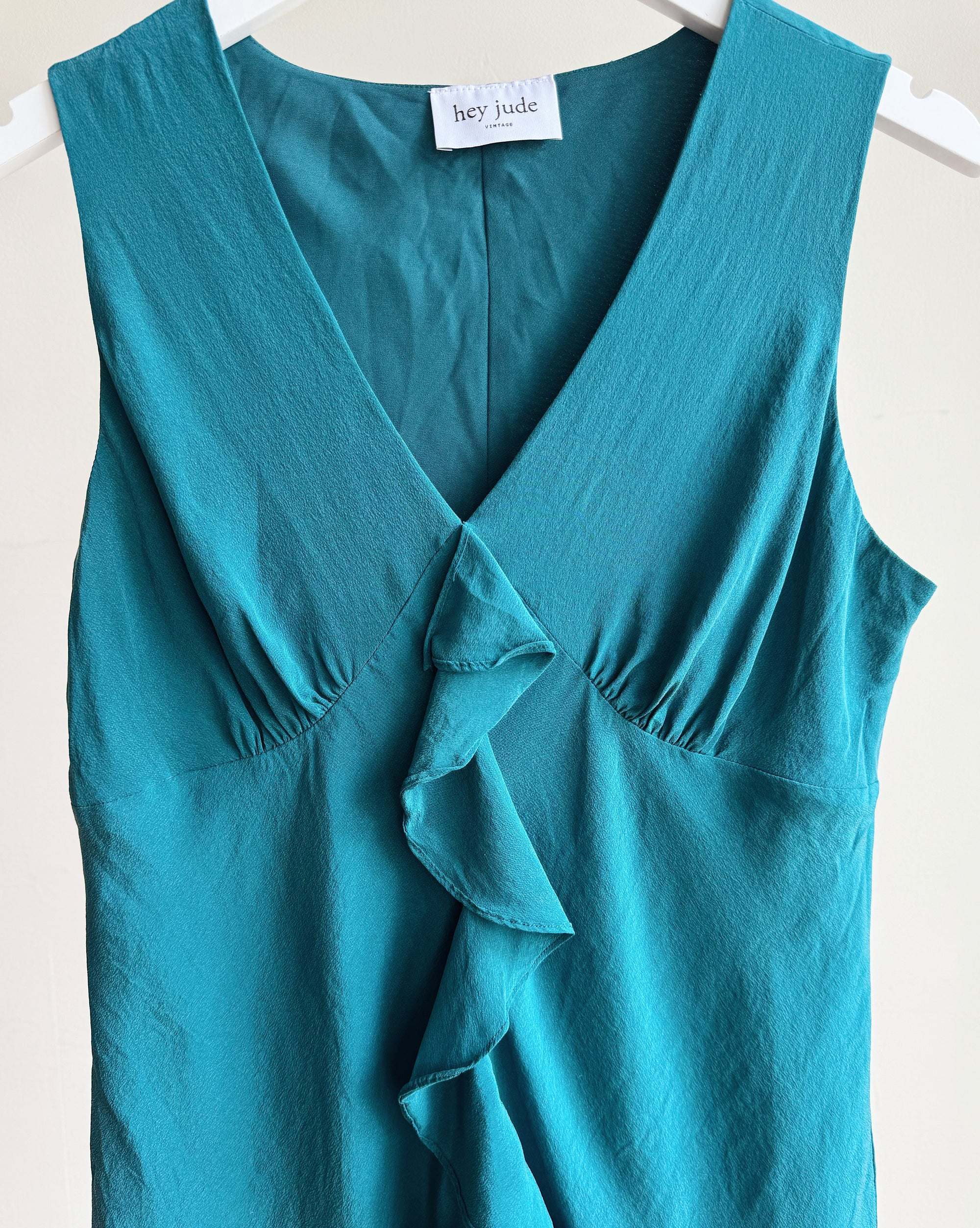 Teal Silk Ruffle Tank