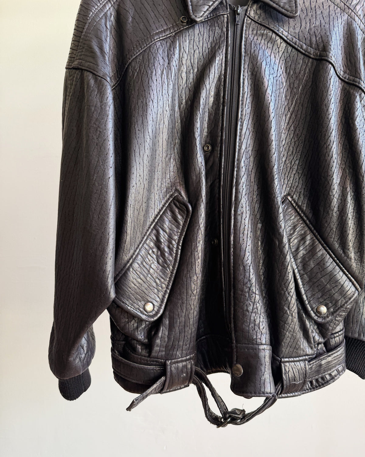 Carbon Textured Leather Bomber - Hey Jude