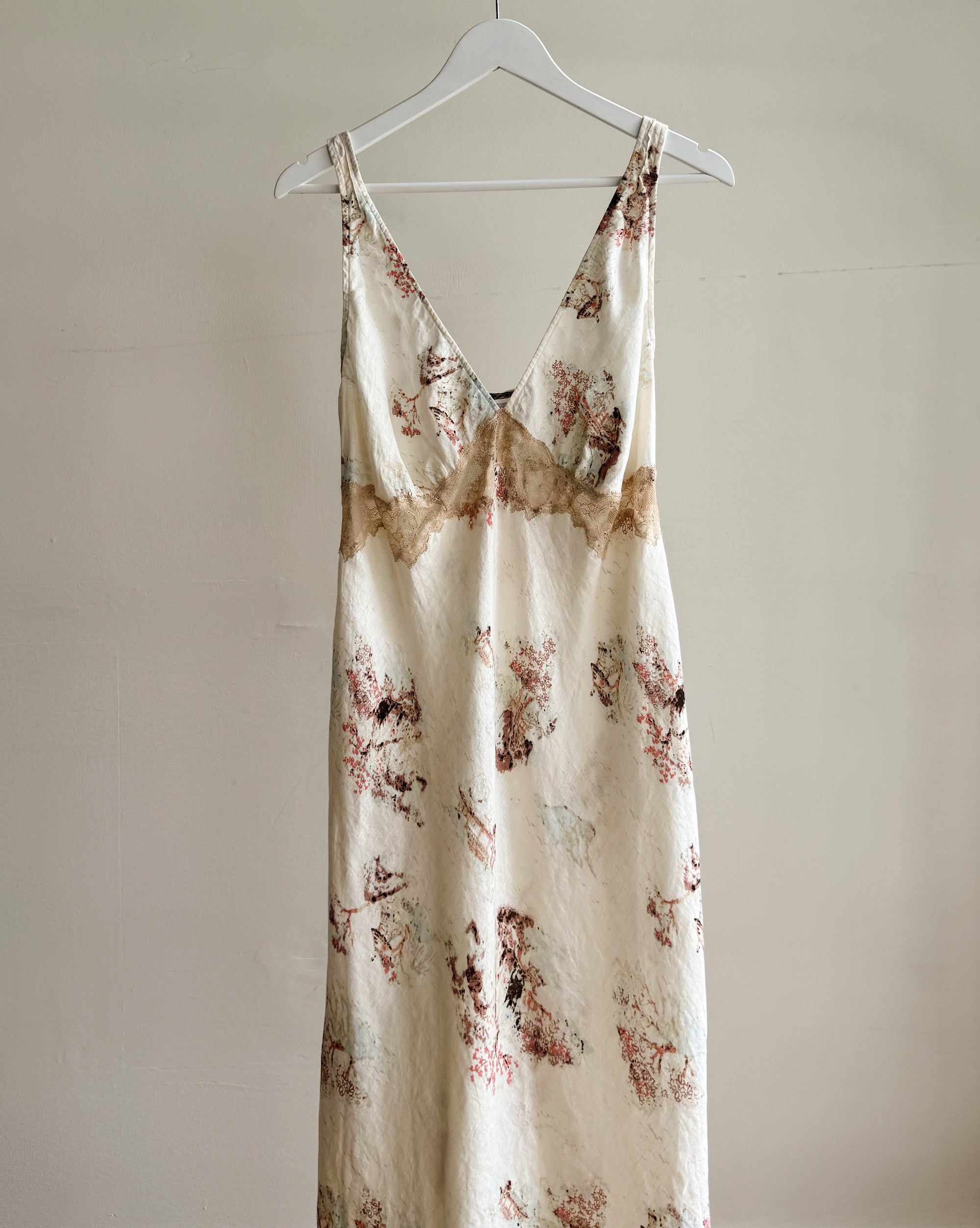 Cream Floral Linen Slip Dress