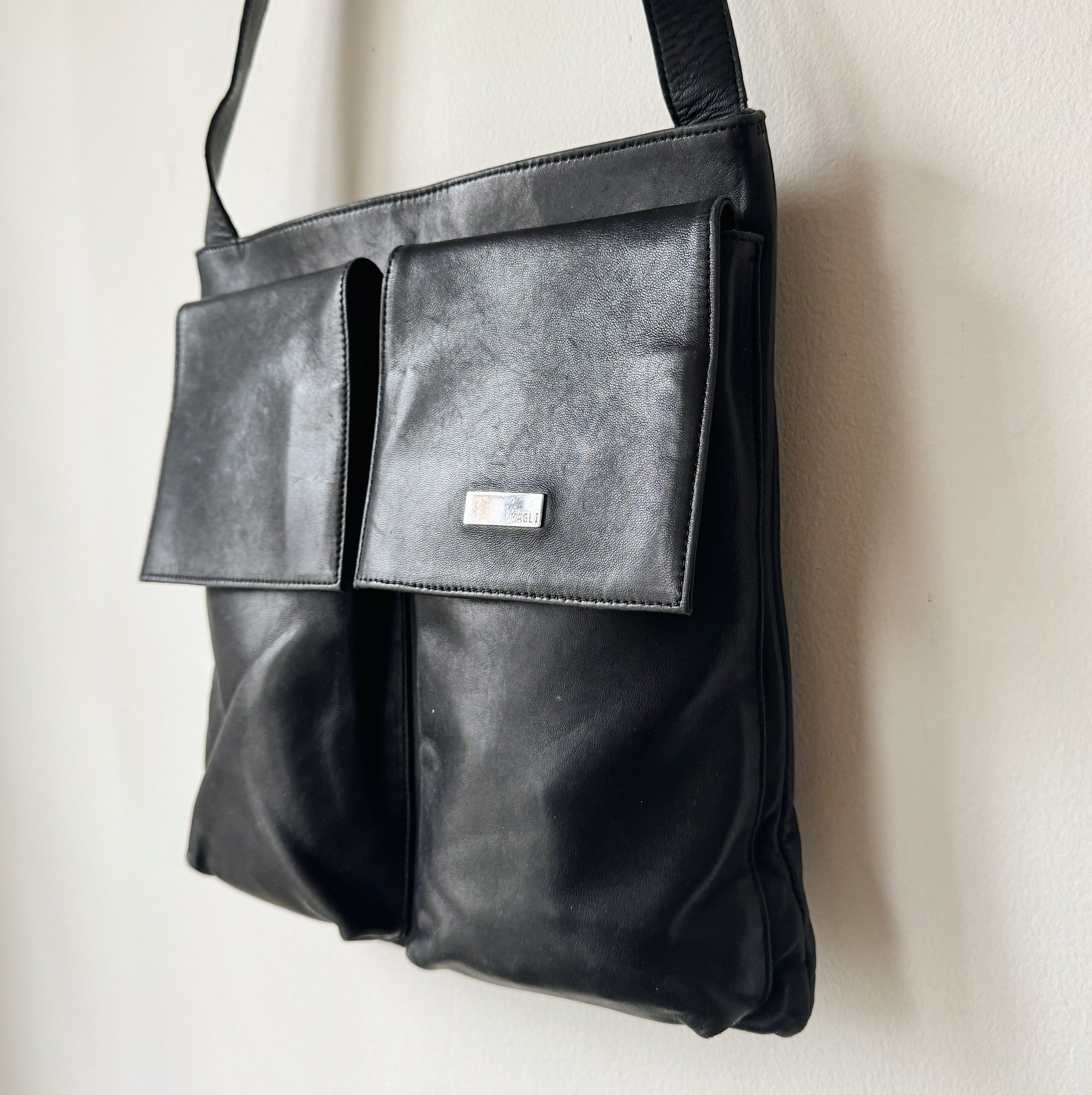 Black Leather Messanger Bag - Hey Jude