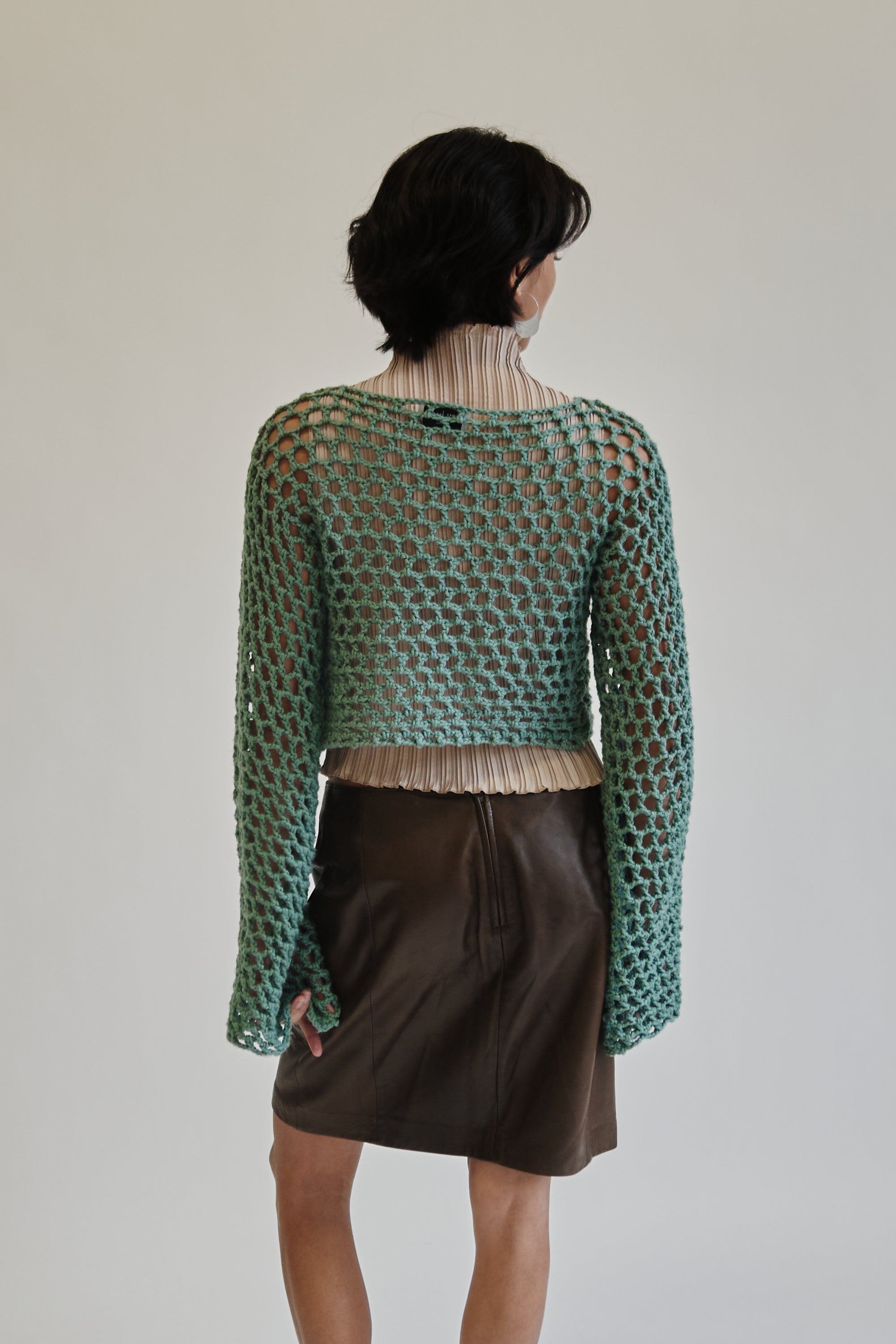 Turquoise Cotton Crochet Knit Pullover - Hey Jude