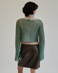 Turquoise Cotton Crochet Knit Pullover - Hey Jude