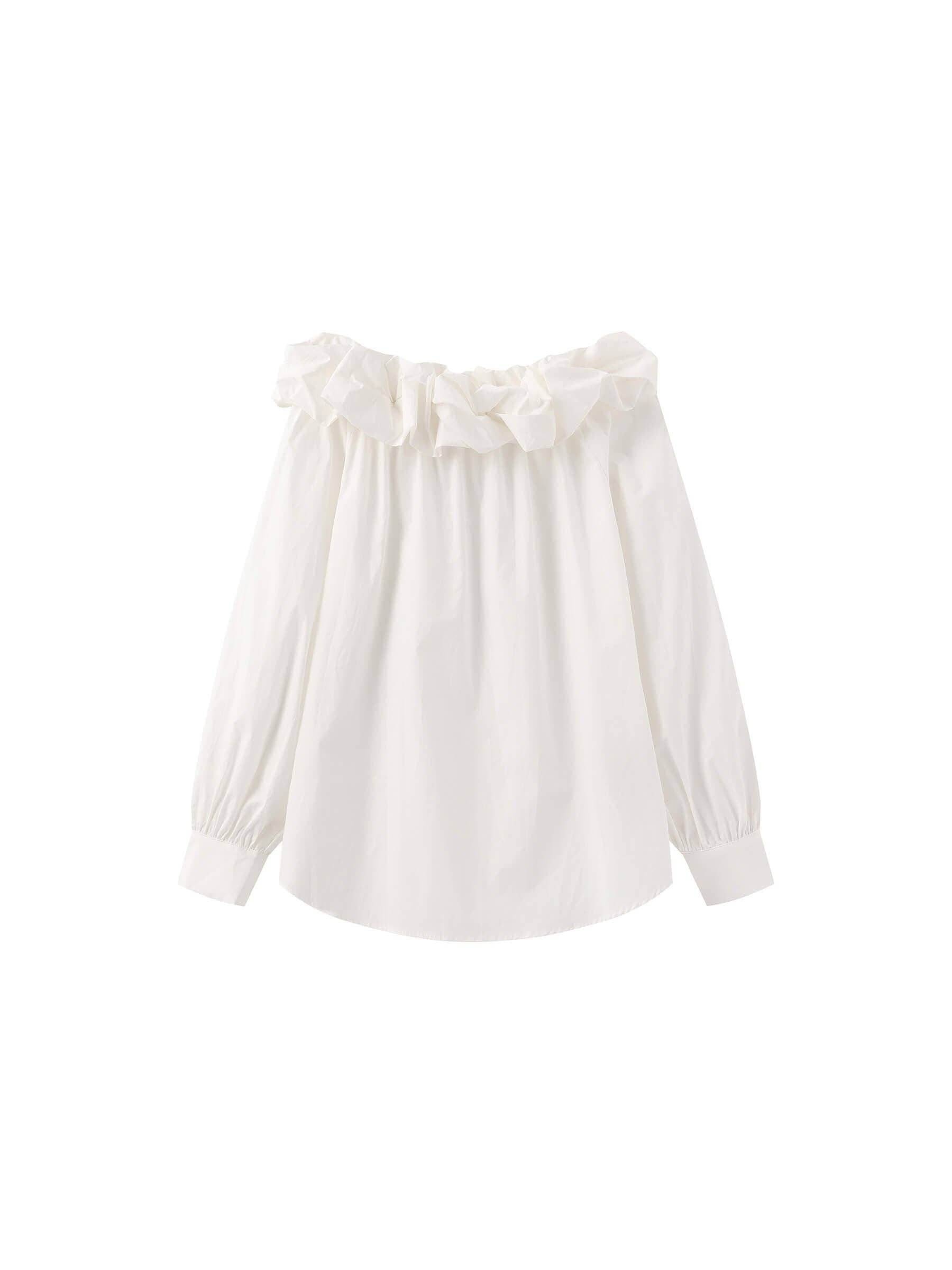 CUBIC - 3D Ruffle Collar Long Sleeve Cotton Blouse: White / UN - Hey Jude