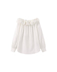 CUBIC - 3D Ruffle Collar Long Sleeve Cotton Blouse: White / UN - Hey Jude