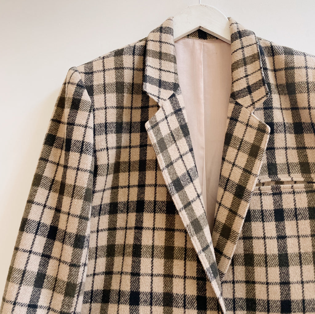 Tan + Olive Plaid Wool Blazer