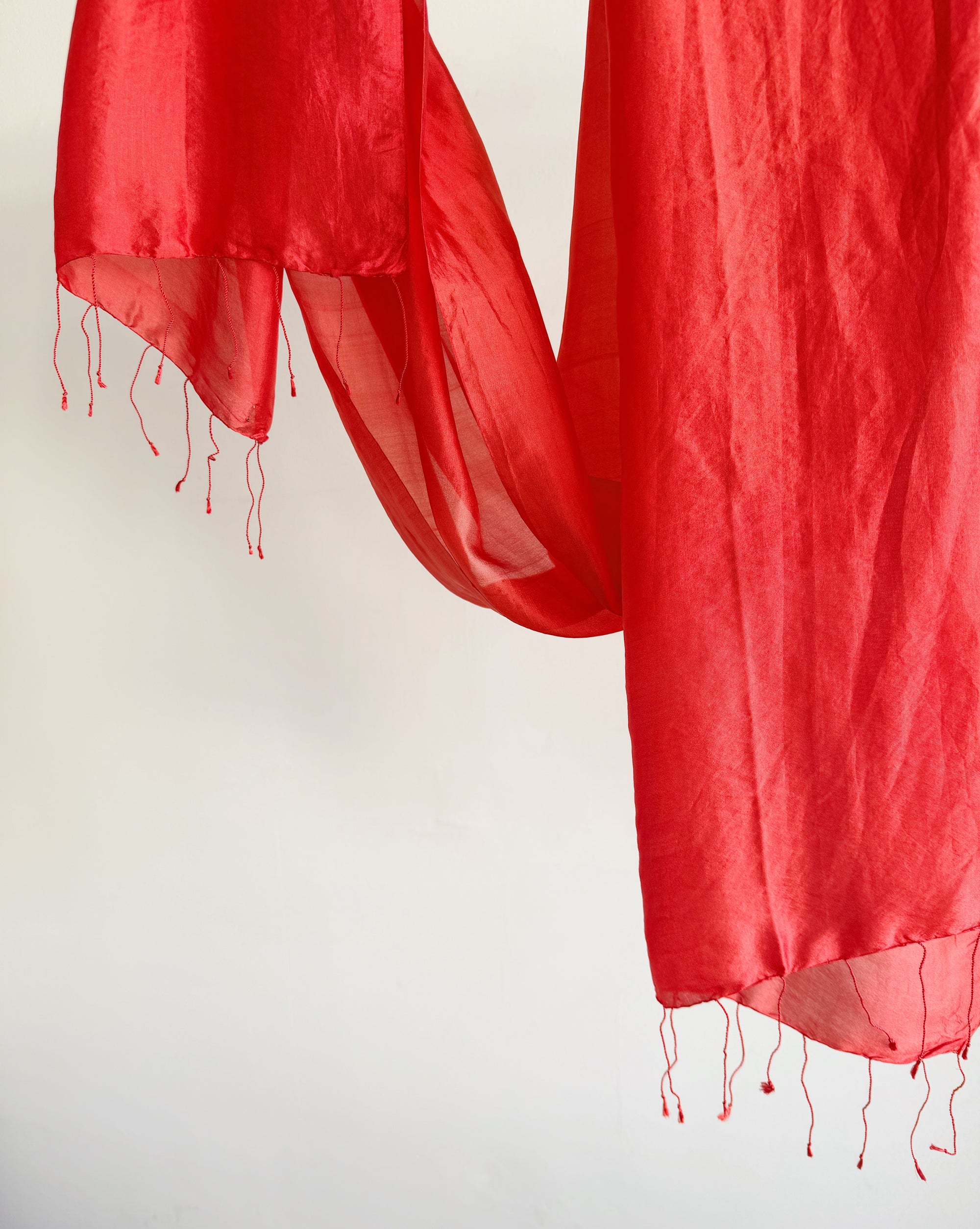 Tomato Silk Tassel Scarf