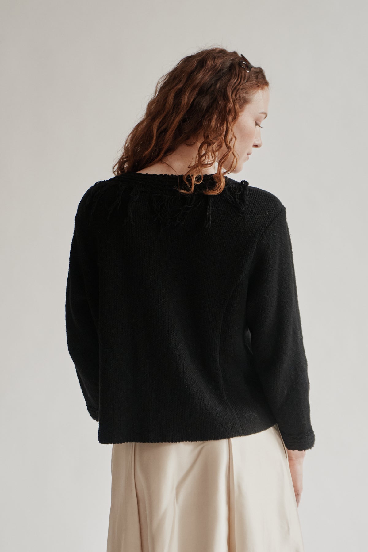Black Textured Fringe Cotton Cardigan - Hey Jude