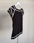 Black Short Sleeve Knit with Cream Piping