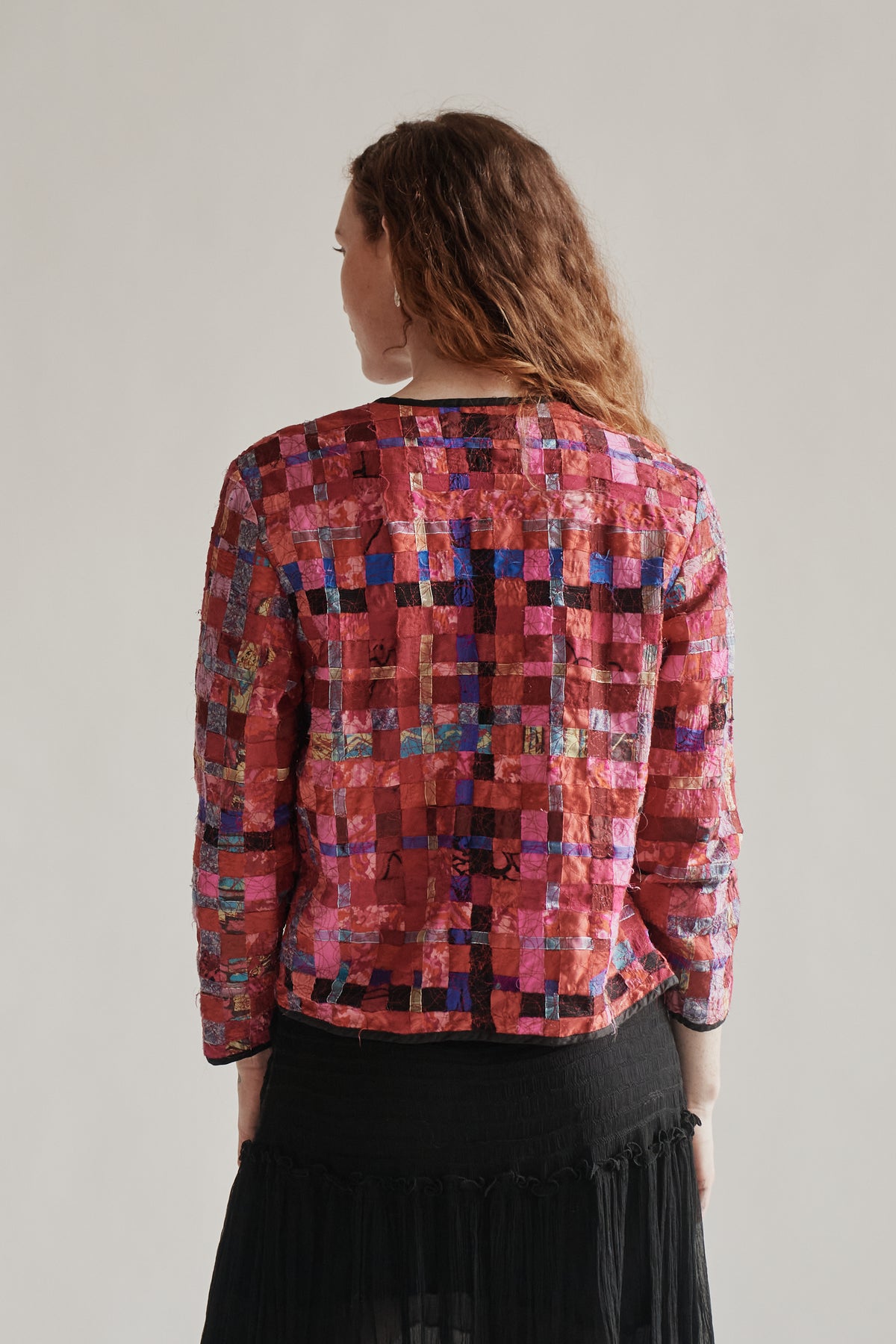 Fuchsia Tonal Silk Patchwork Jacket