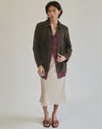 Sand Floral Silk Print Midi Skirt