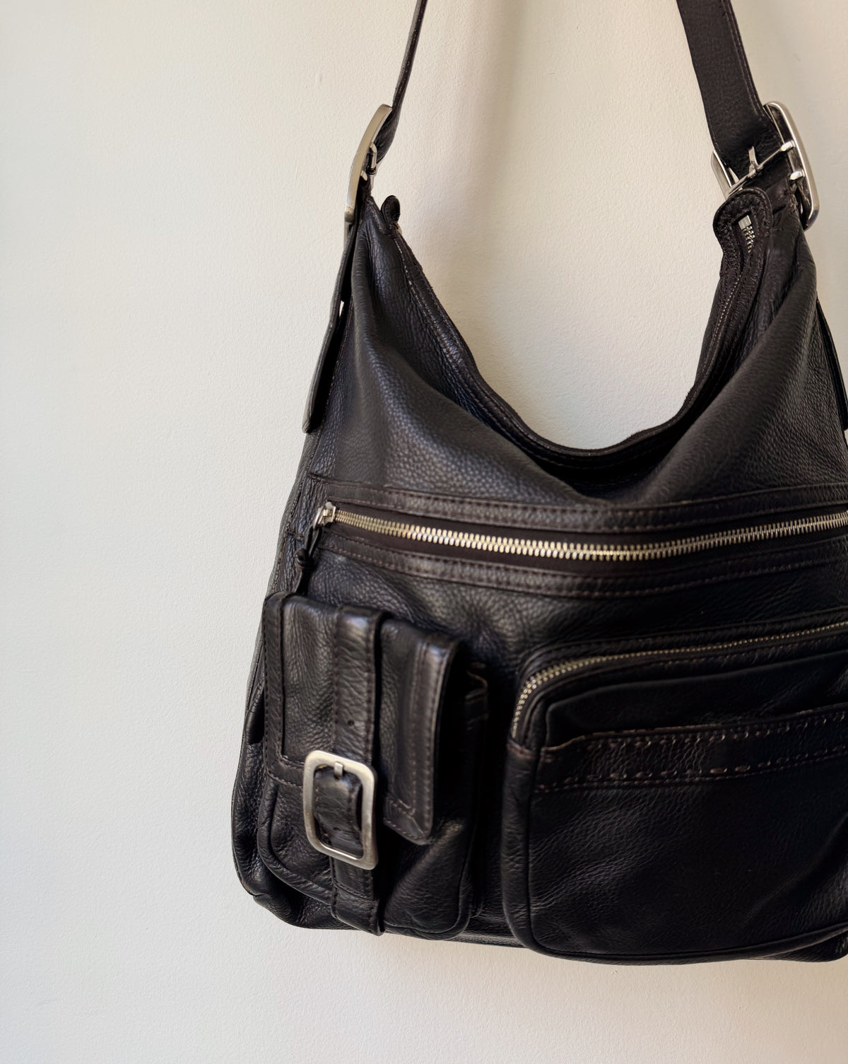Chocolate Utility Leather Crossbody Bag