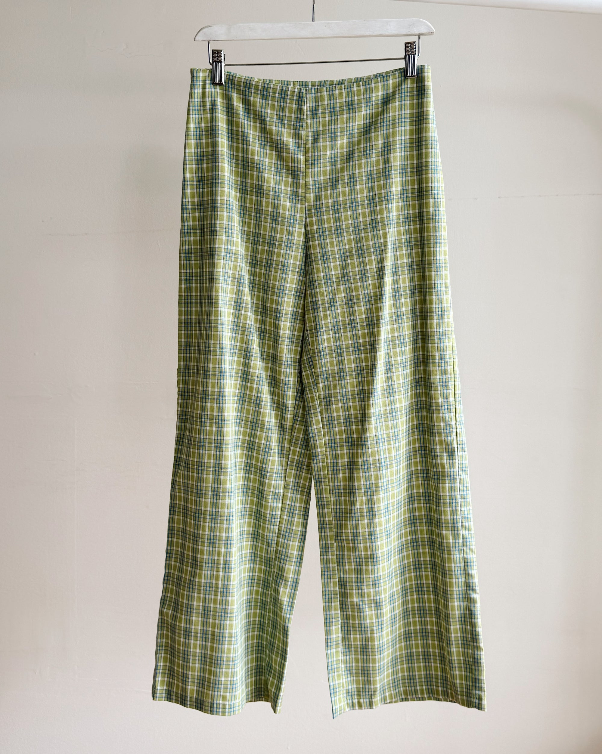 Lime Plaid Straight Leg Trousers