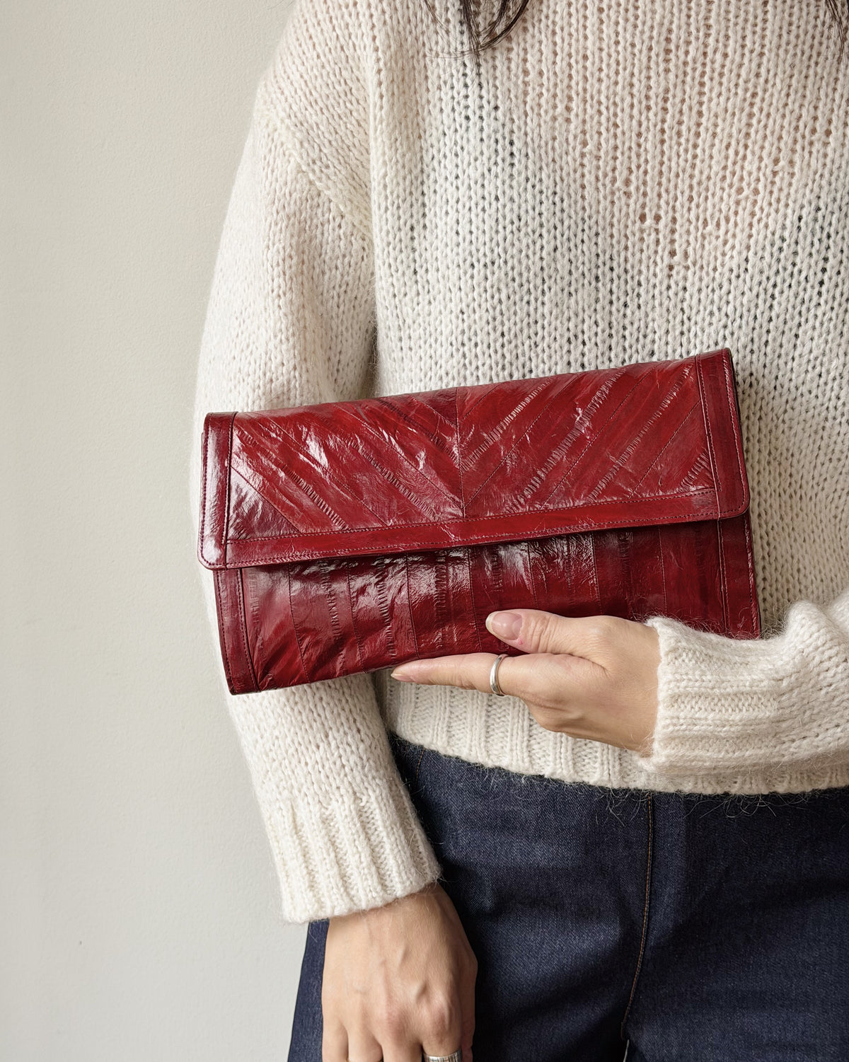 Oxblood Antique Eel Leather Clutch
