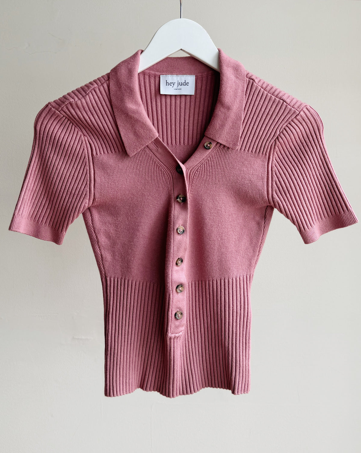 Dusty Rose Ribbed Polo Top - Hey Jude