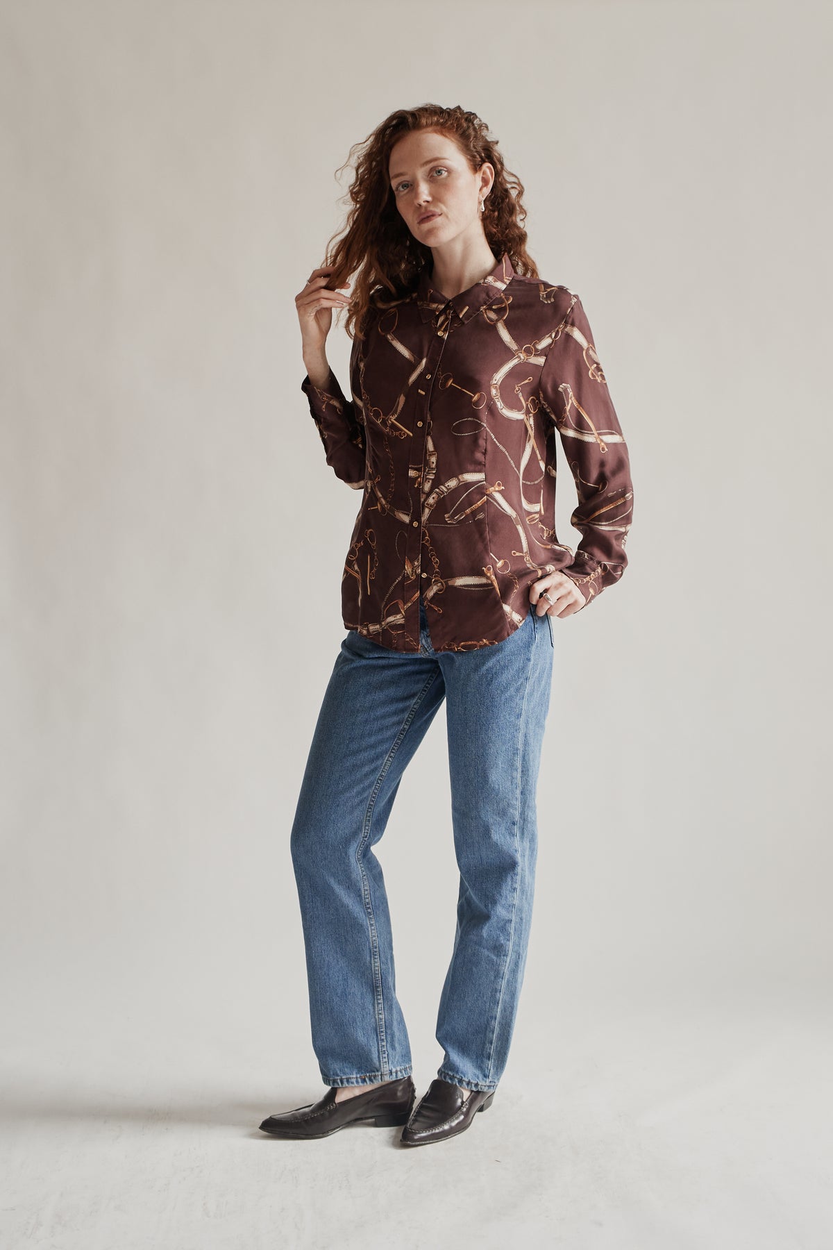 Burgundy Silk Equestrian Print Blouse - Hey Jude