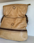 Tan Foldover Leather Shoulder Bag