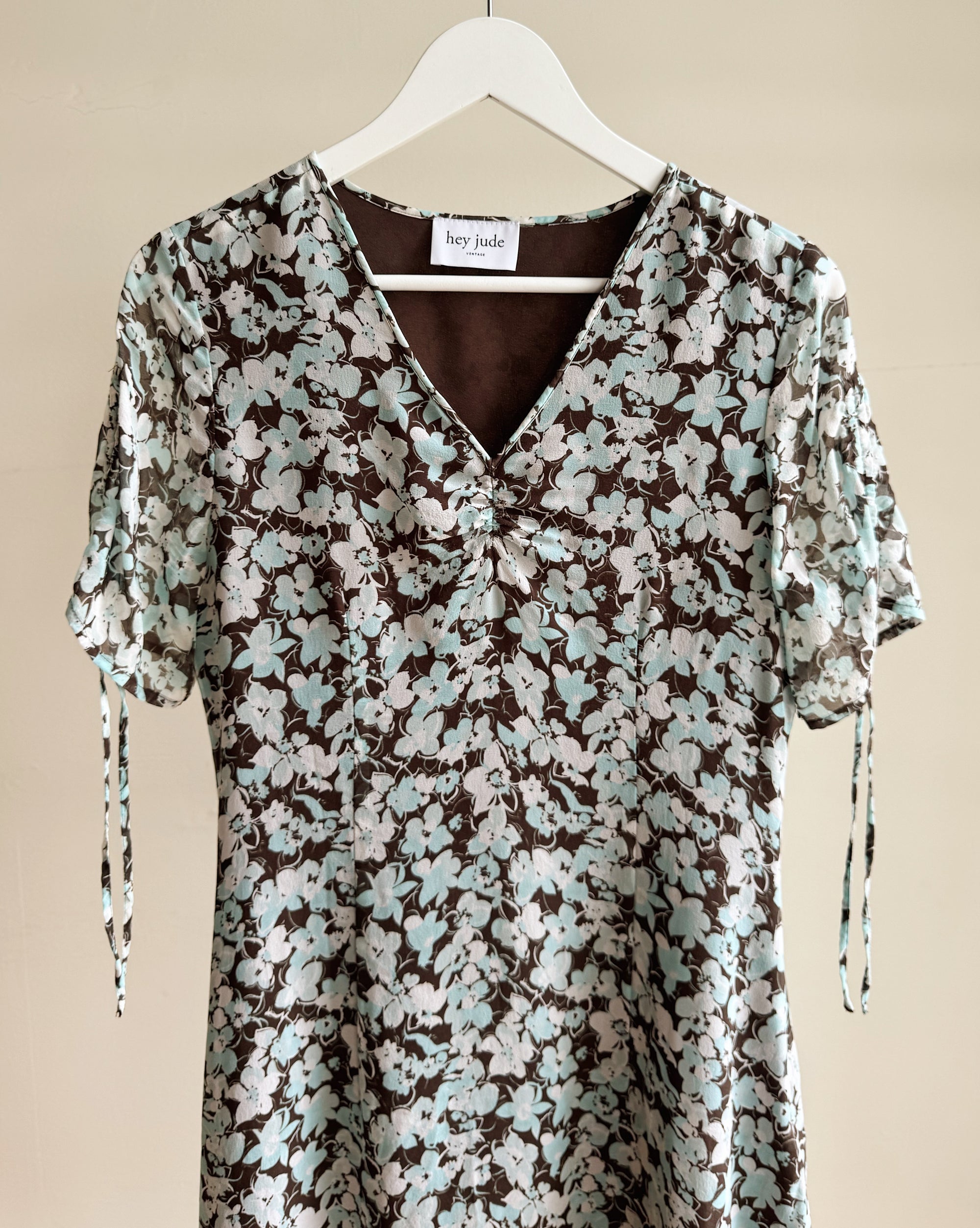 Sky Blue Floral Bias Cut Silk Dress - Hey Jude