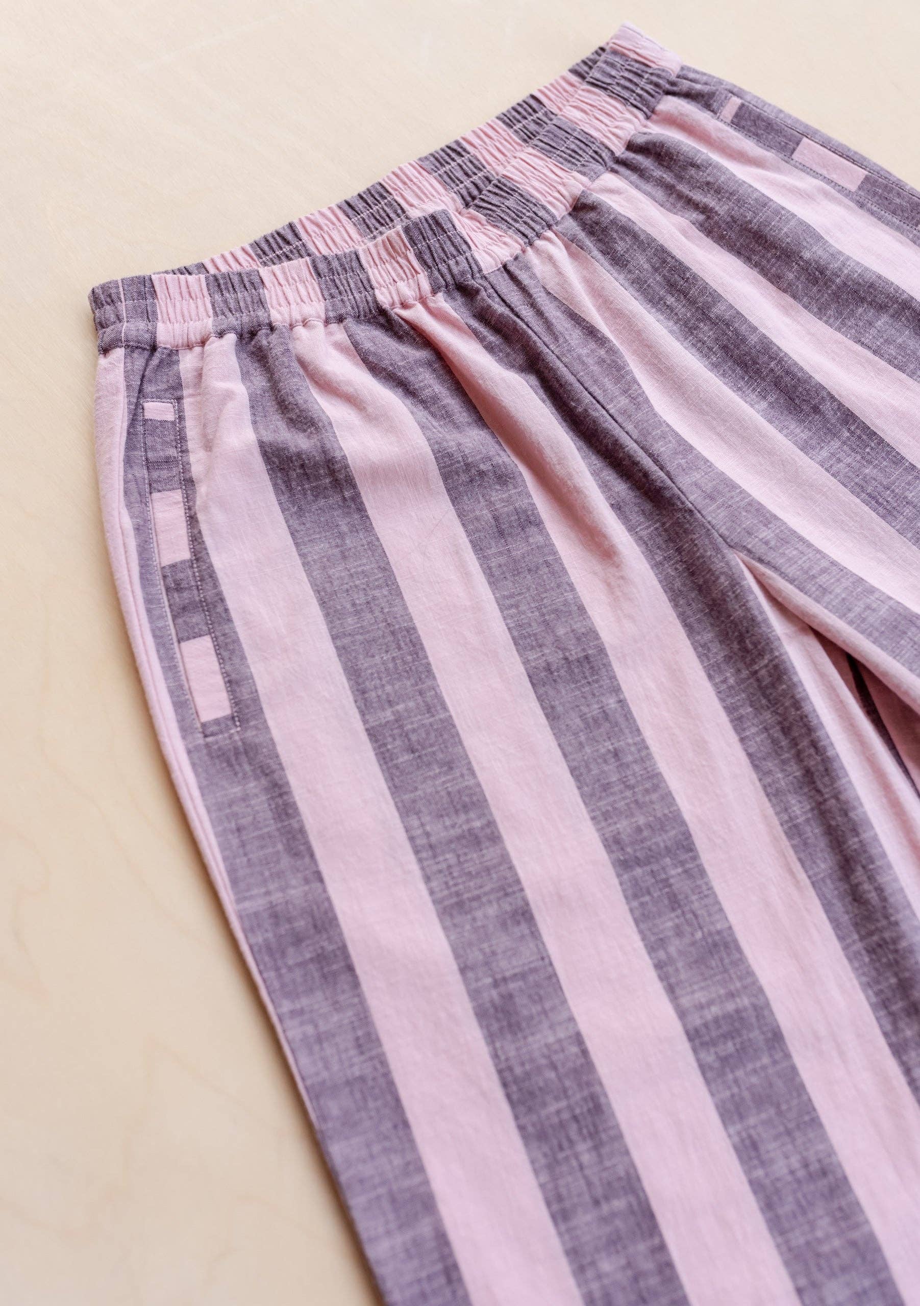 TBCo - Cotton Trousers in Pink &amp; Burgundy Stripe: M - Hey Jude