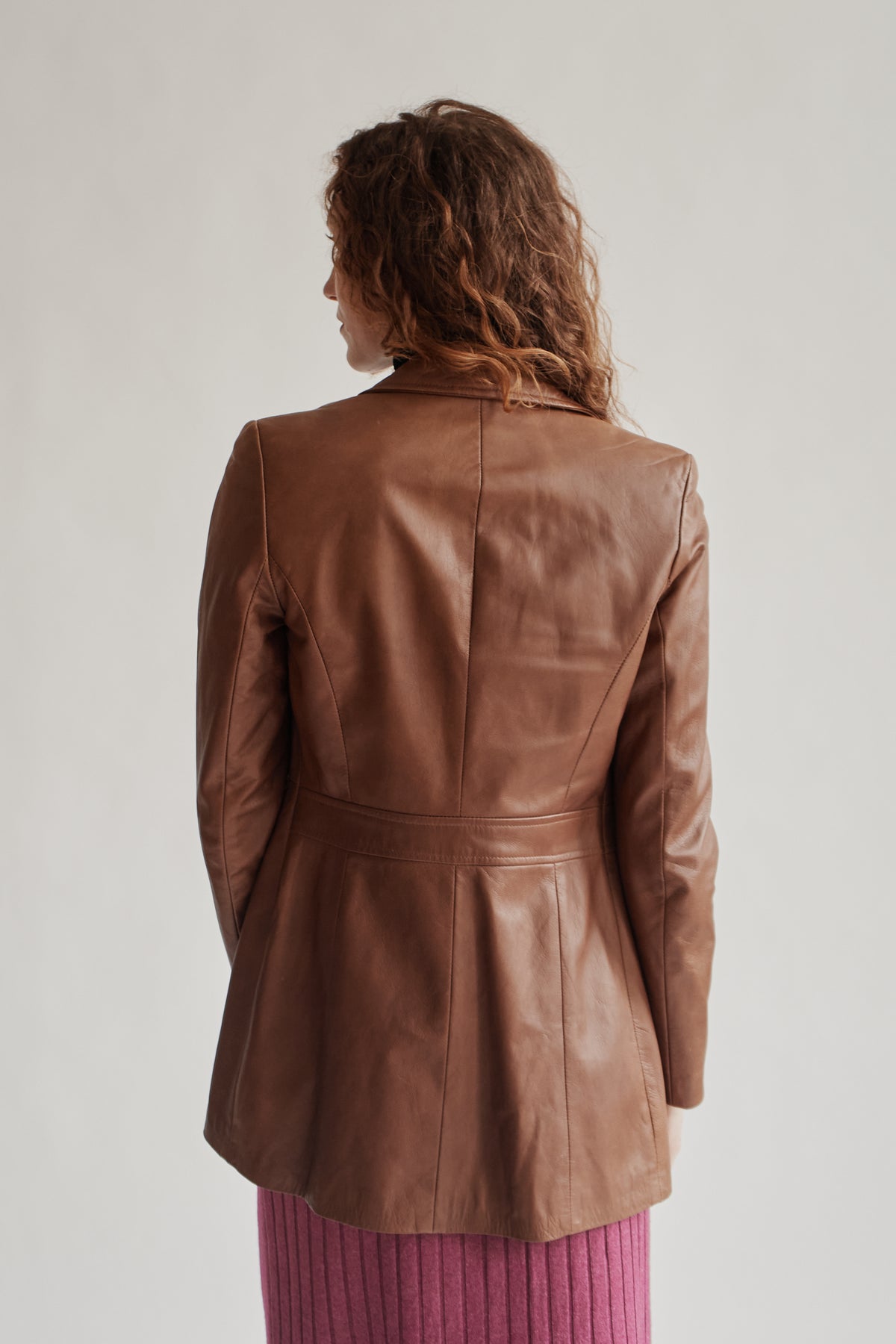 Cognac Leather Midi Jacket