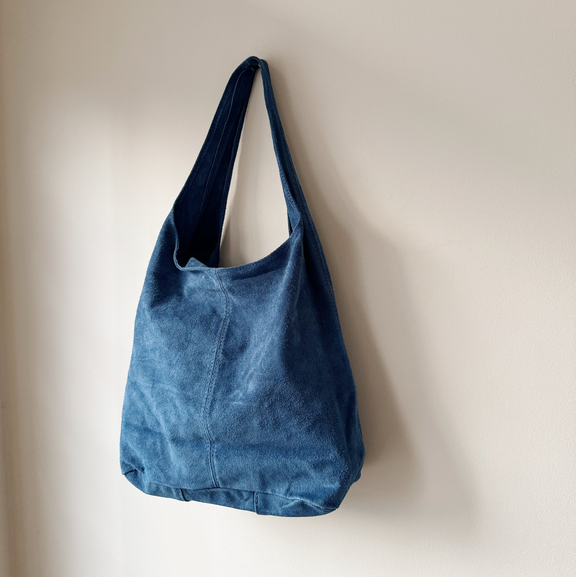 Suede Leather Shoulder Bag in Denim - Hey Jude