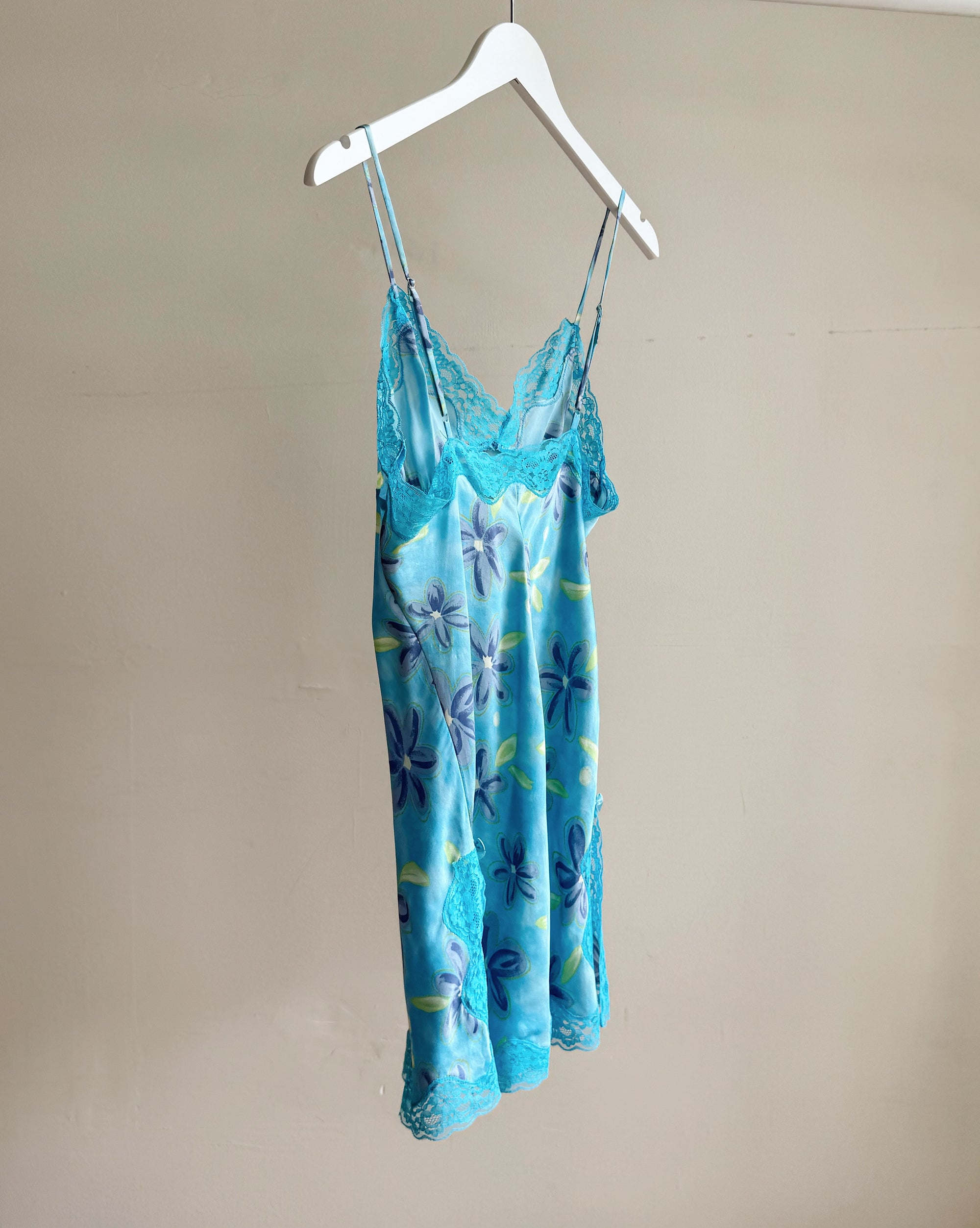Aqua Floral Silk Slip Dress