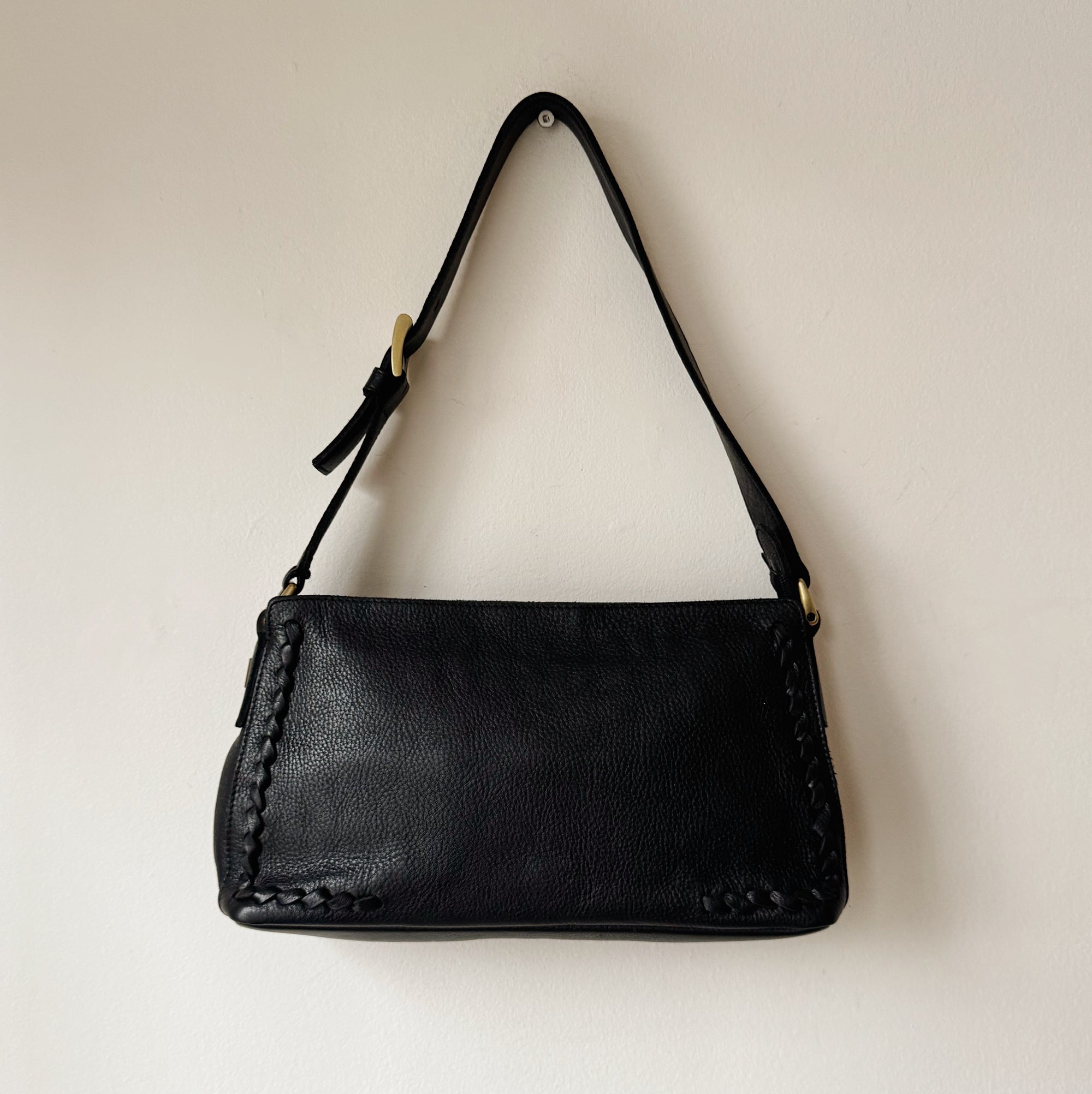 Soot Leather Braided Baguette Bag - Hey Jude