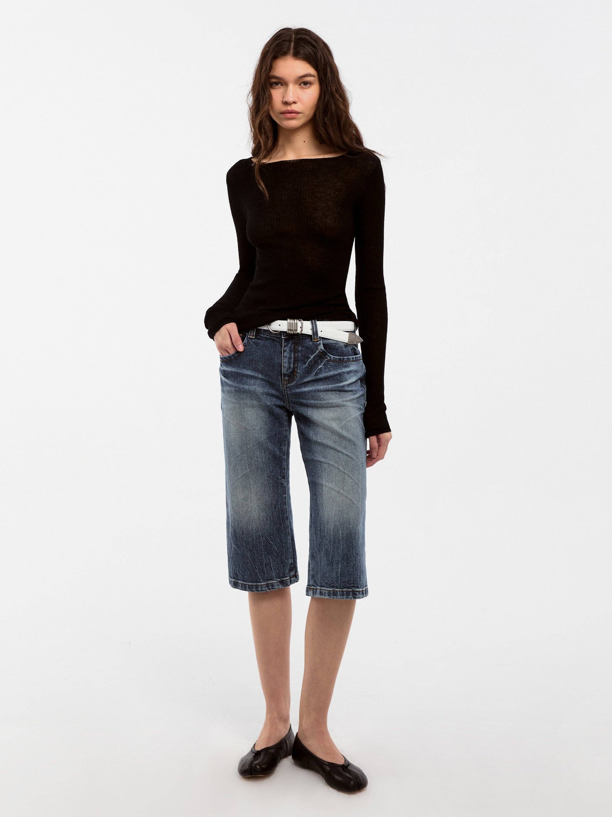 CUBIC - CUBIC Washed Denim Knee-Length Shorts: Blue / S - Hey Jude