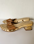Carved Wood Platform Leather Slides | Size 8 - Hey Jude