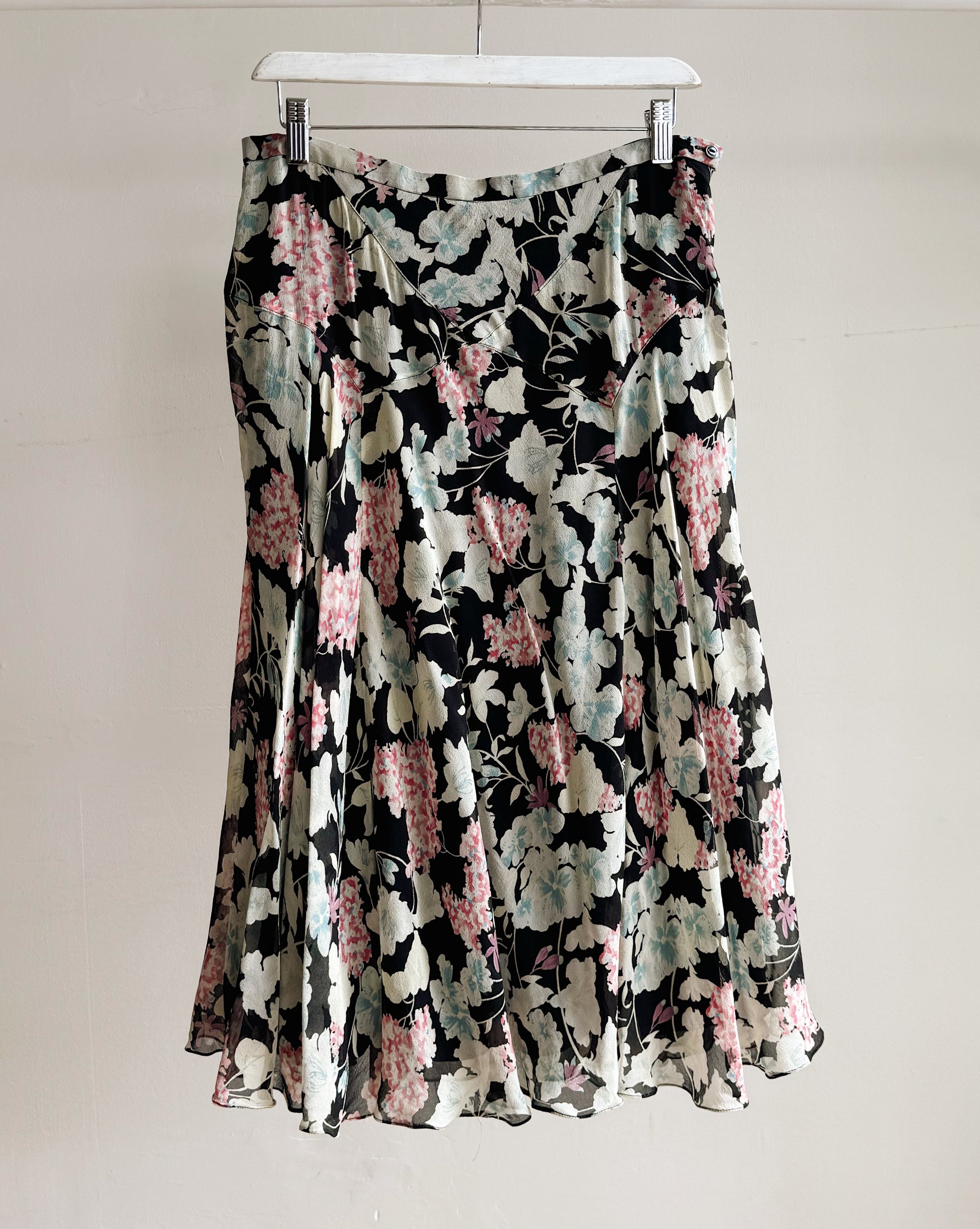 Midnight Floral Silk Midi Skirt
