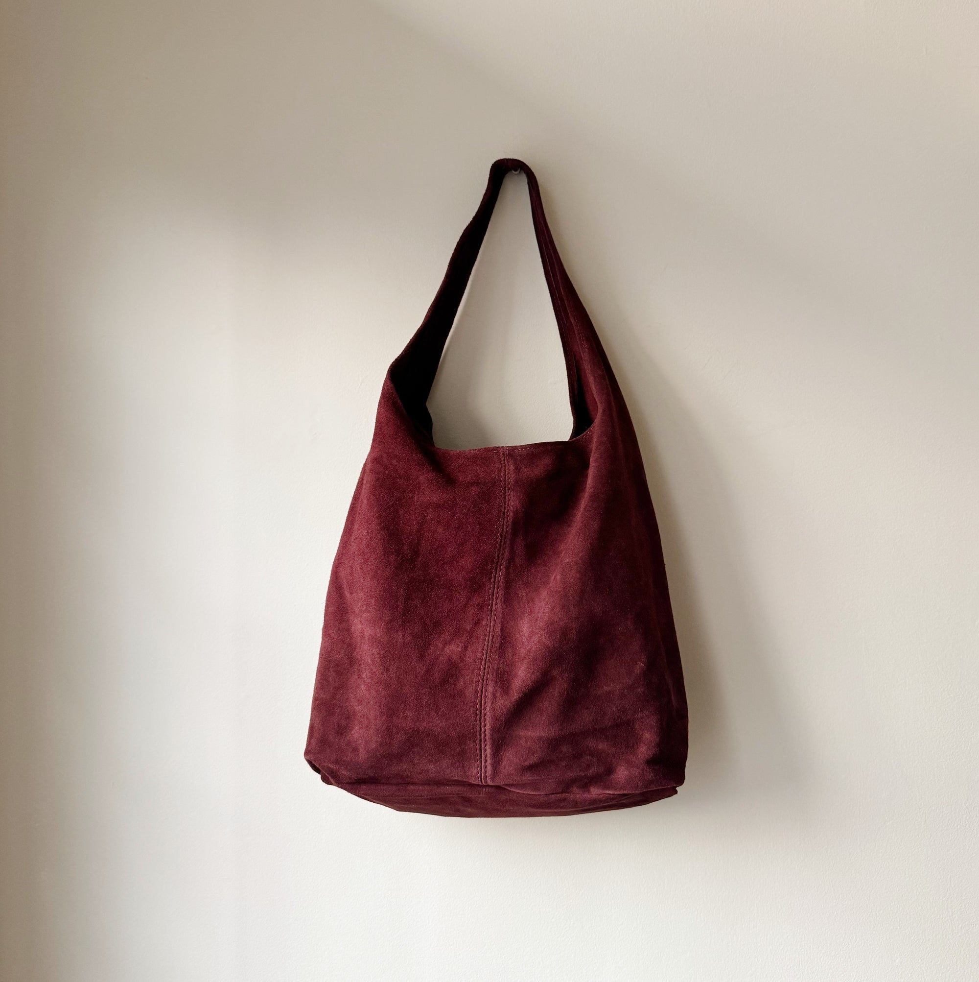 Suede Leather Shoulder Bag in Plum - Hey Jude