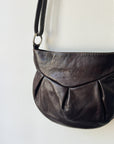 Dark Brown Curved Leather Crossbody - Hey Jude