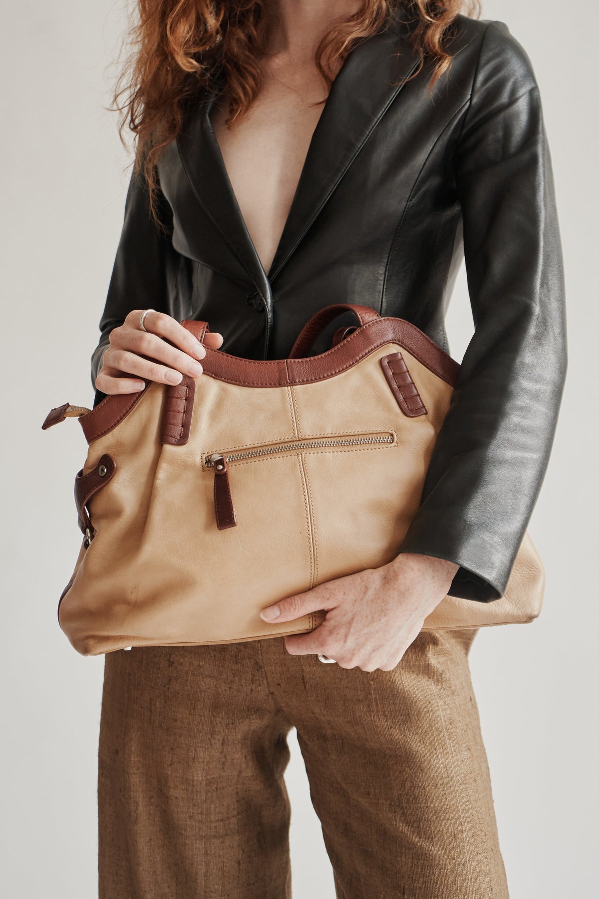 Danier Camel + Auburn Leather Satchel