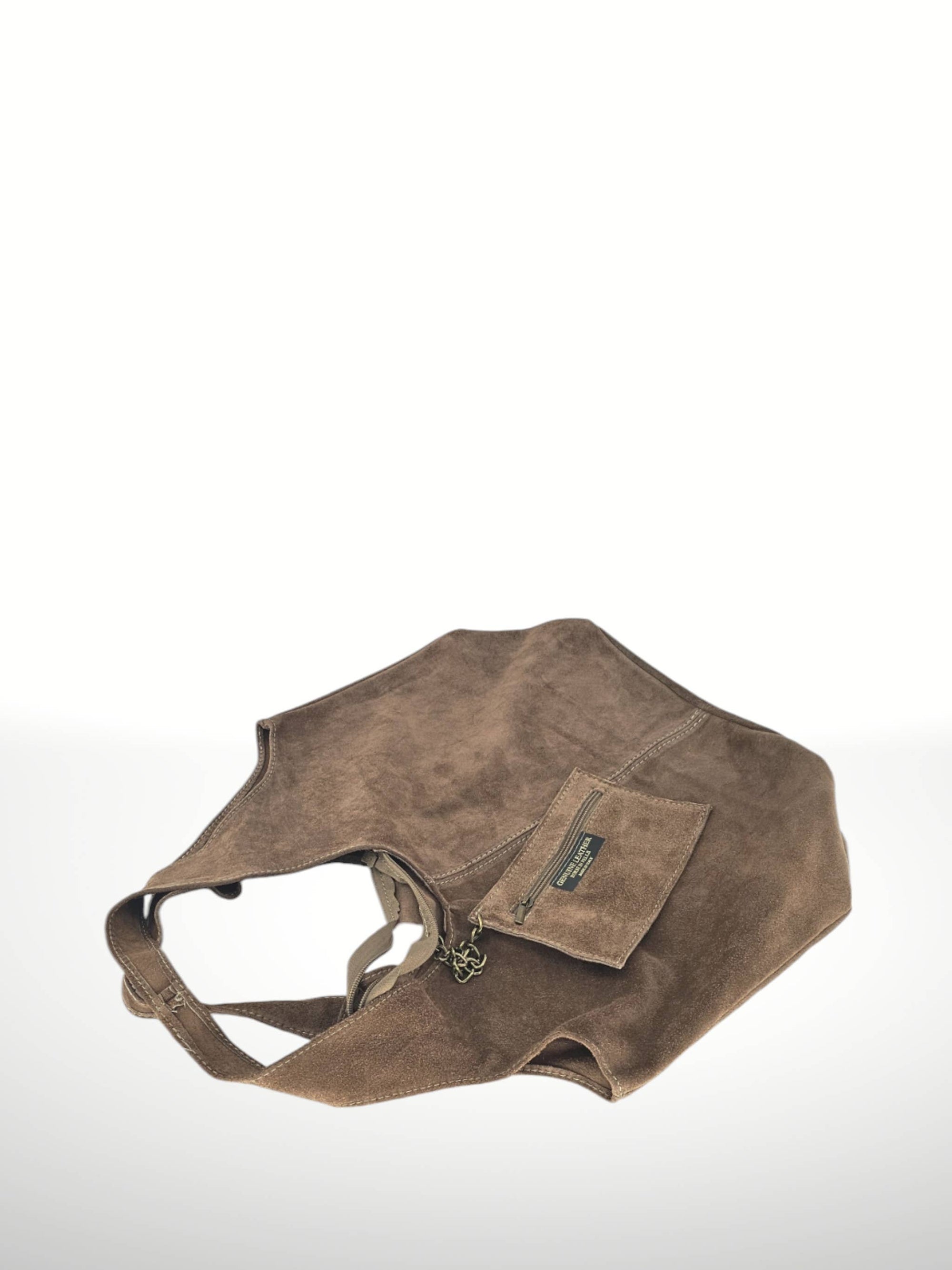 Suede Leather Shoulder Bag in Mushroom