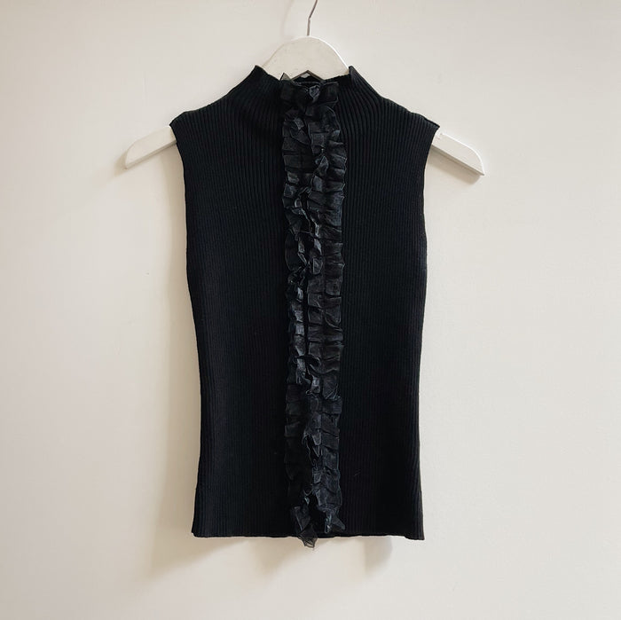 Black Ruffled Sleeveless Knit Top