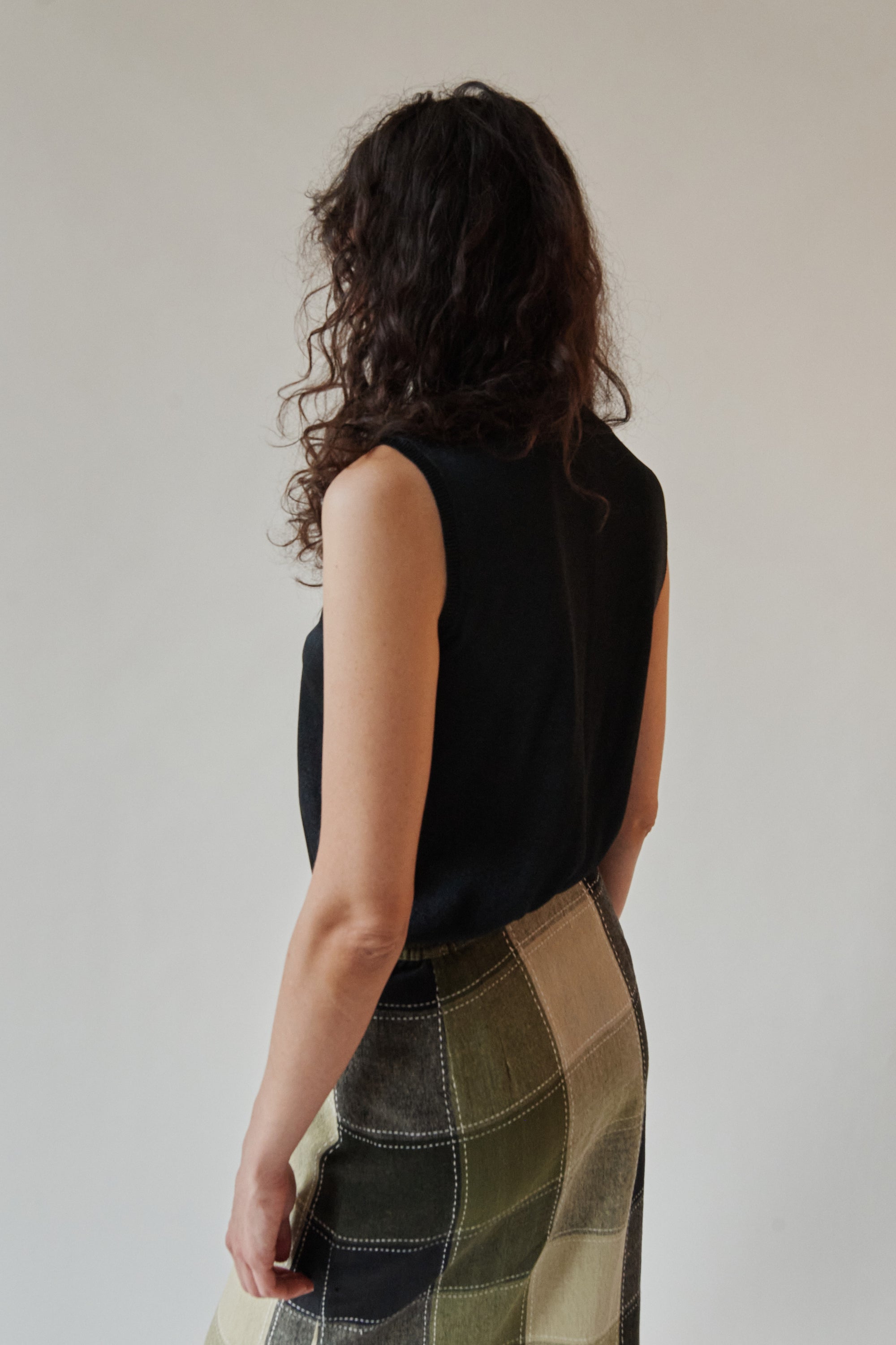Black Silk Knit Mockneck Tank