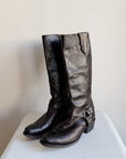Dark Brown Leather Harness Boots | Size 7.5