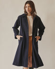 Navy Wool A-line Coat