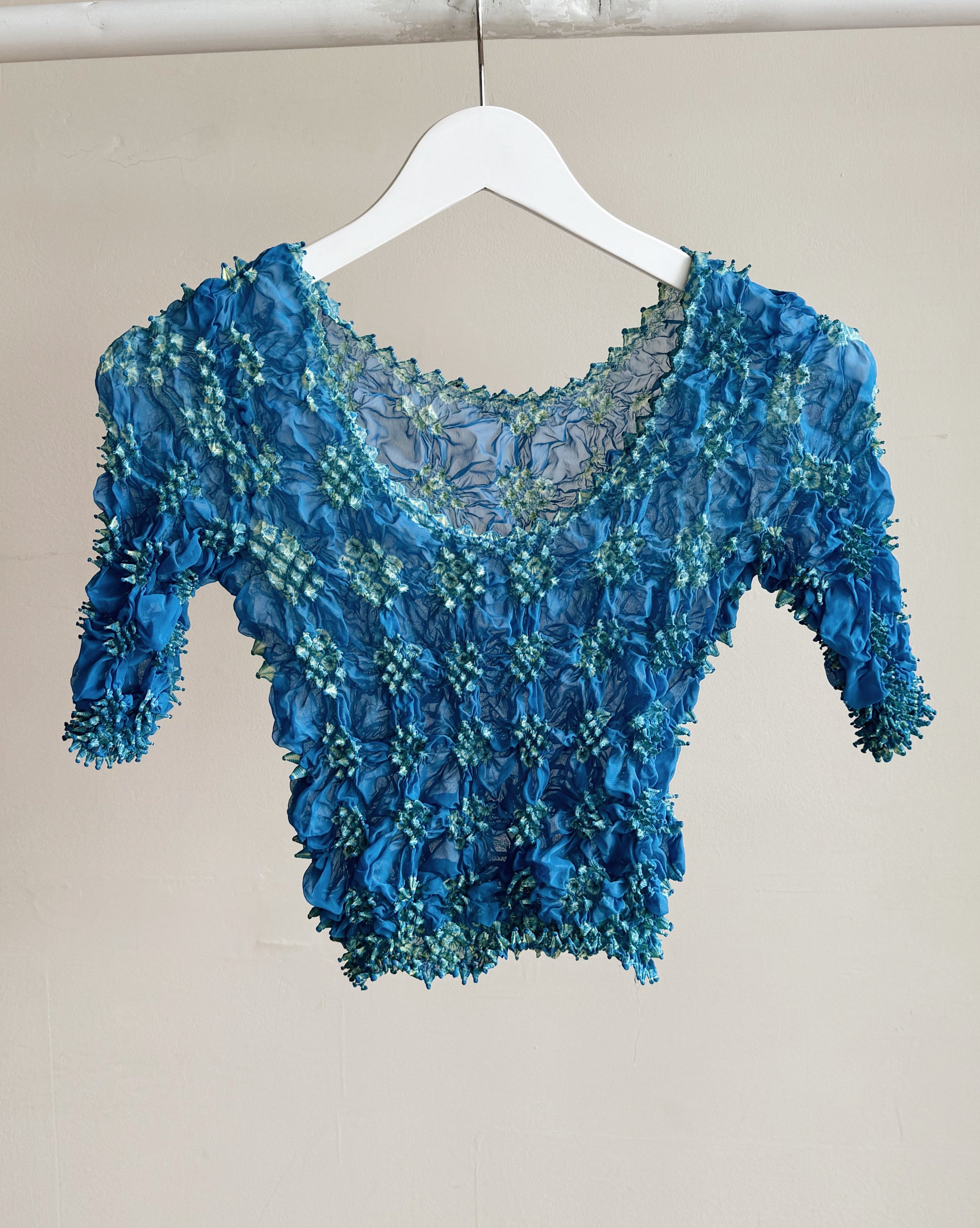 Azure Floral Textured Origami Top