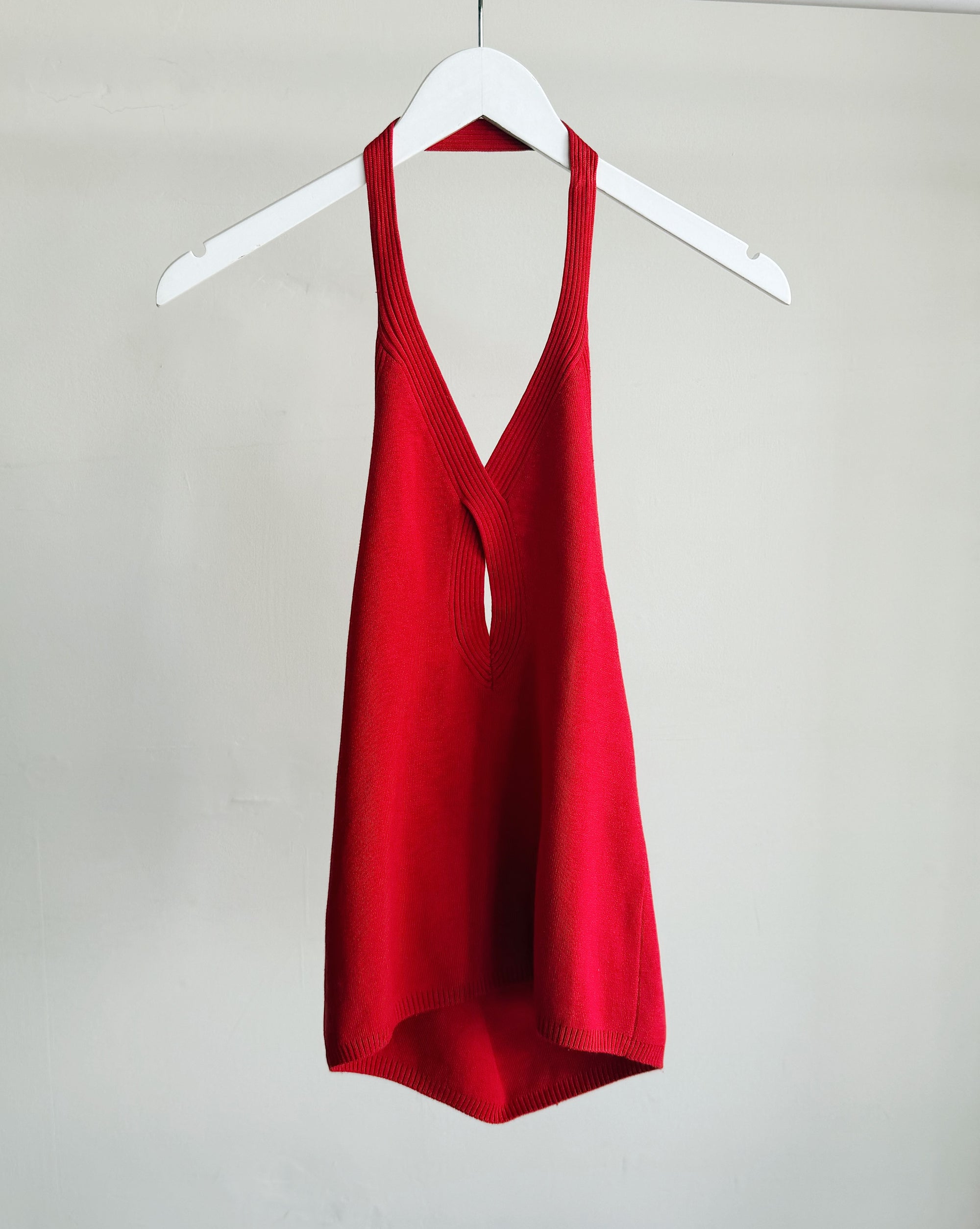 Cherry Red Silk Knit Halter Top