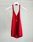 Cherry Red Silk Knit Halter Top