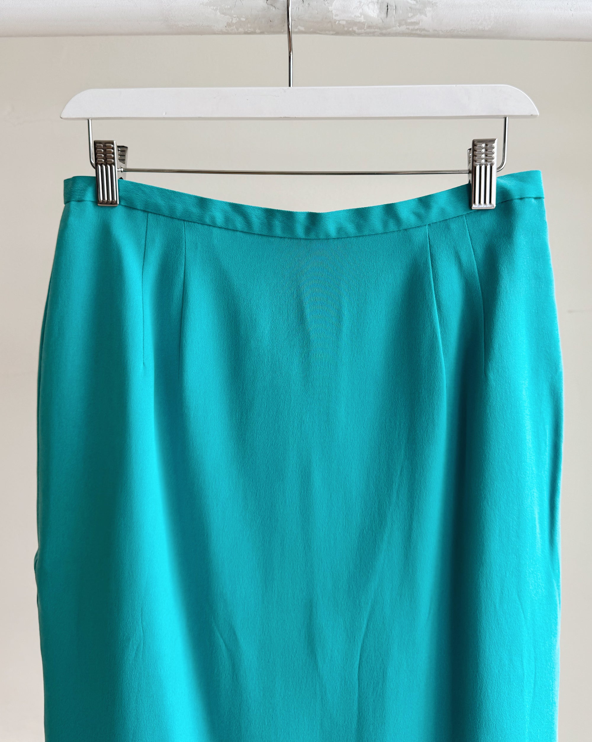 Aqua Silk Straight Midi Skirt - Hey Jude
