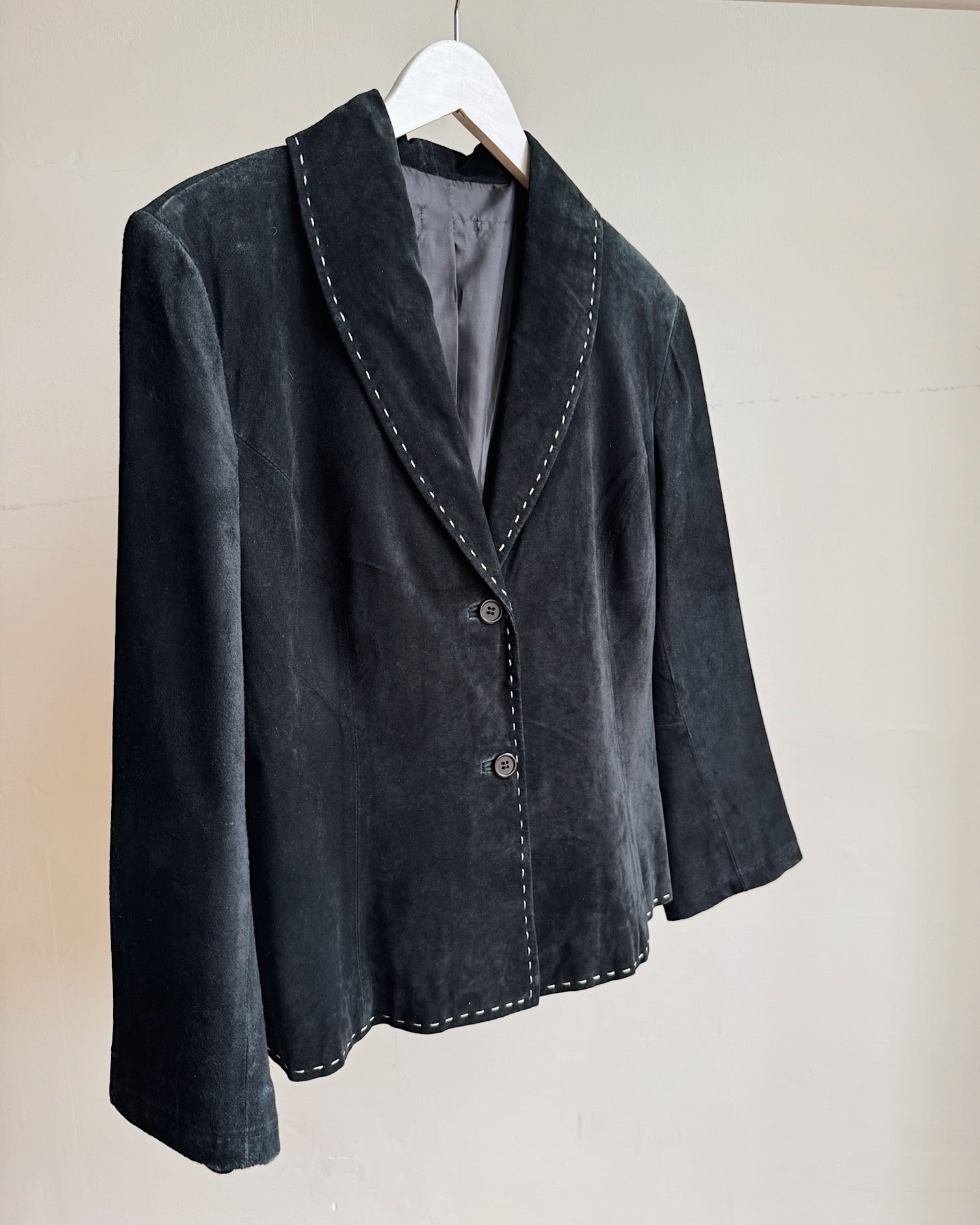 Black Whipstitch Suede Blazer