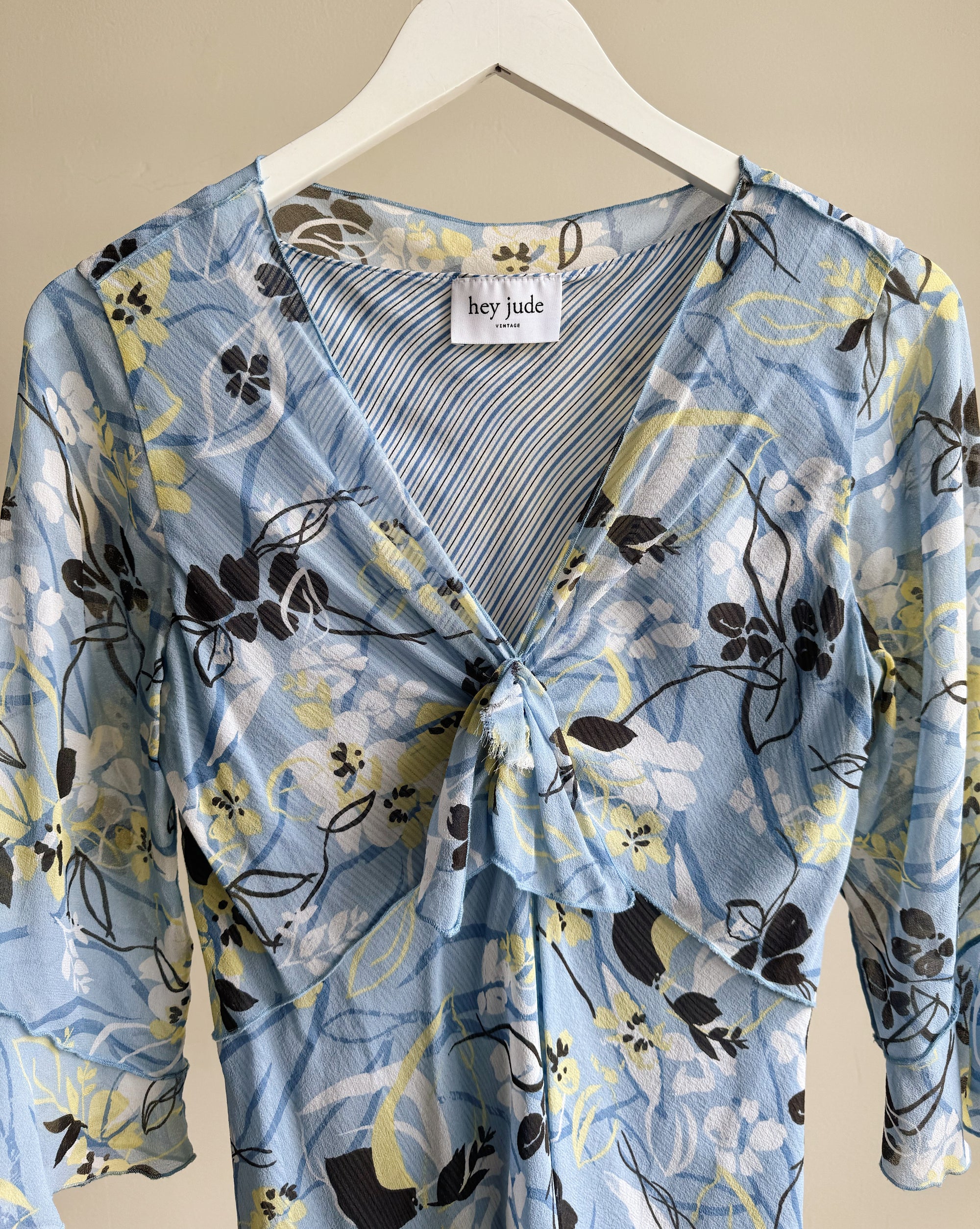 Sky Blue Floral Silk Tie Top