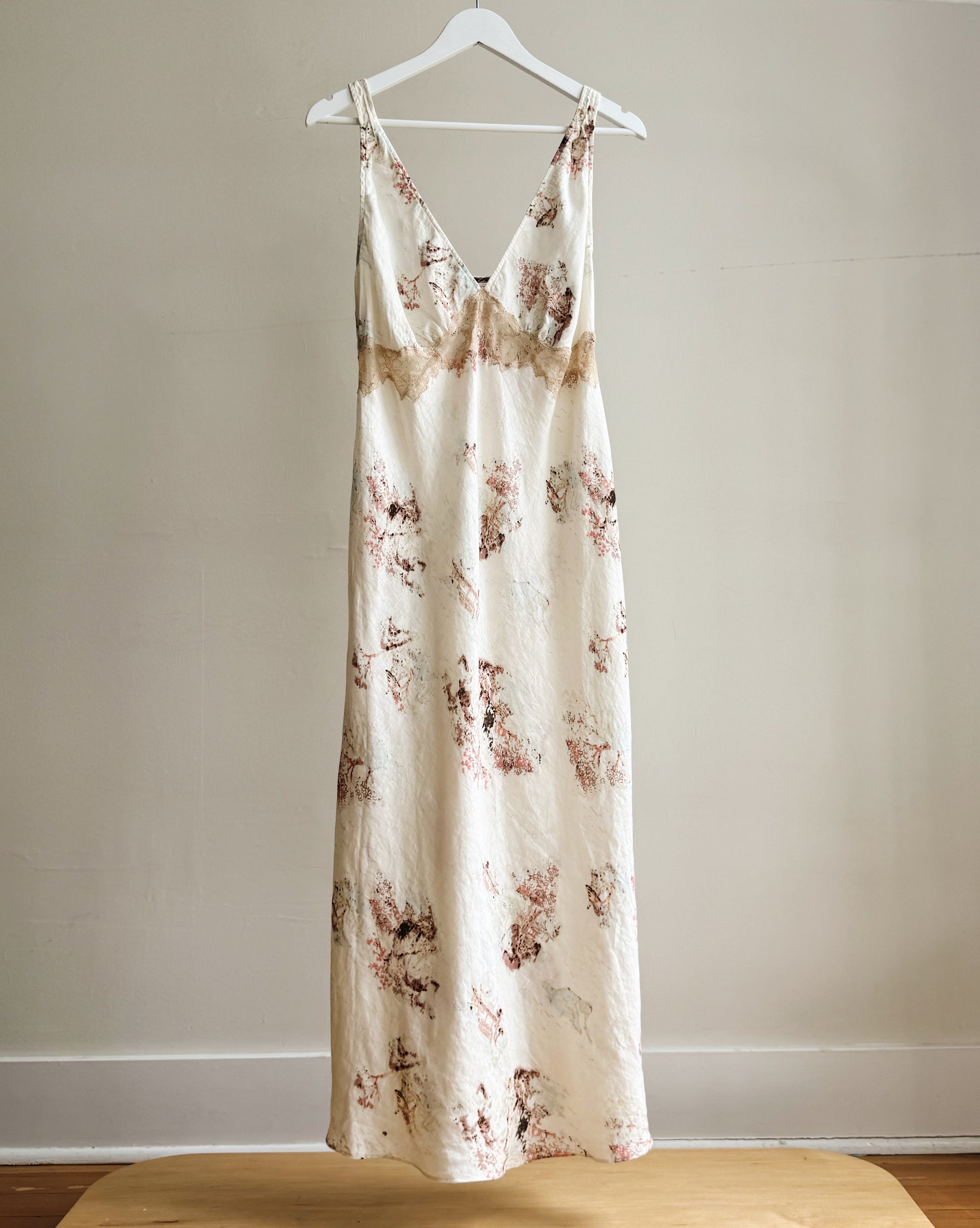 Cream Floral Linen Slip Dress