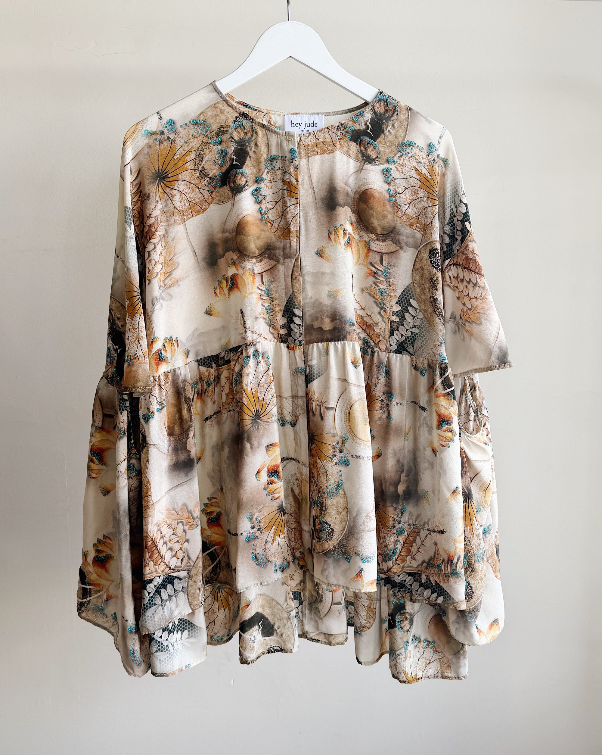 Abstract Print Silk Smock Blouse