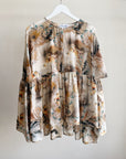 Abstract Print Silk Smock Blouse