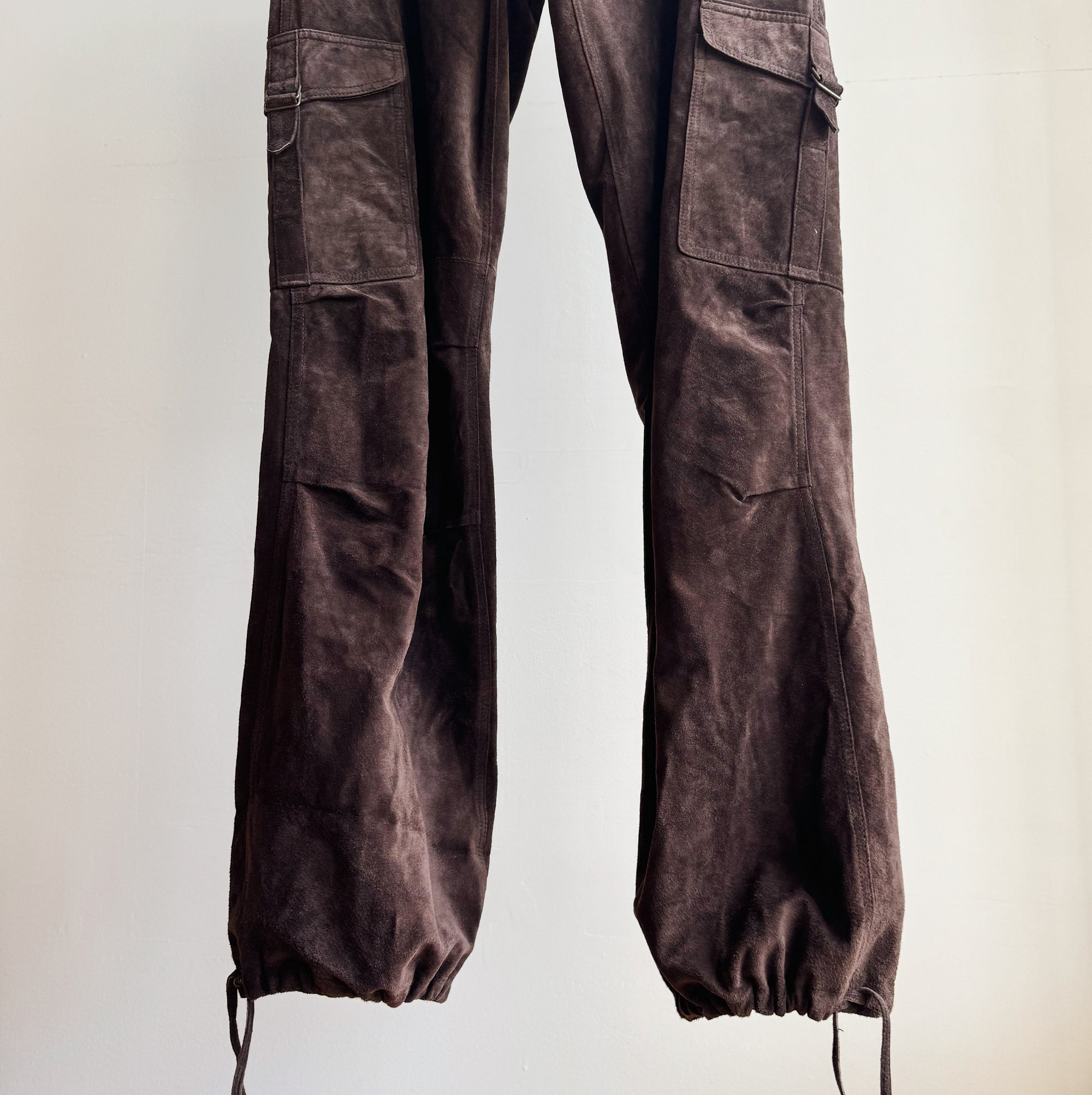 Chocolate Low Rise Suede Cargo Pants - Hey Jude